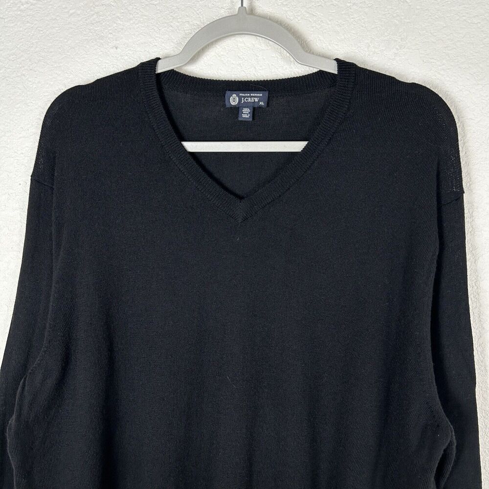 J Crew Men Sz XL v-neck Black Italian Merino Wool Sweater career preppy